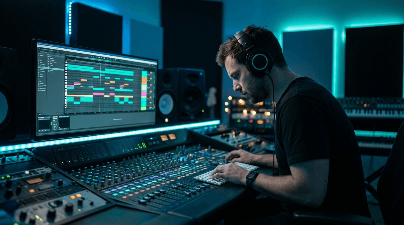 Music producer working with MIDI tracks in a DAW